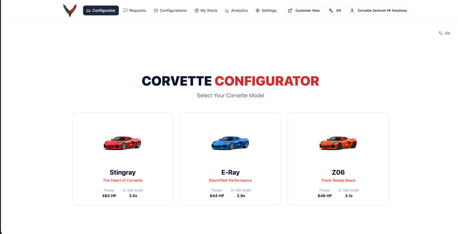 Corvette Configurator – Screenshot 1